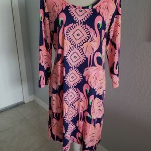 Sz L Lilly Pulitzer Pink Flamingos scoop neck dress new no tags